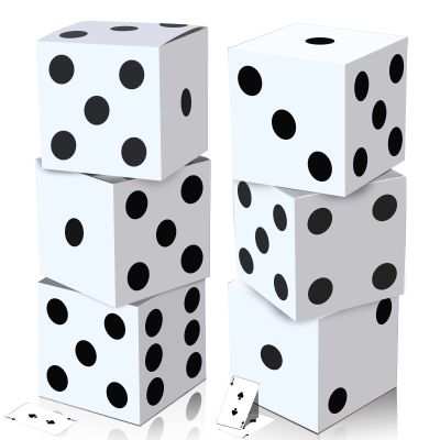 Tinlade 6 Pcs Dice Boxes 11 in Jumbo Vegas Casino Theme Party Decoration Big Vegas Decor Giant Table Top Cardboard Dice Casino Game Nights Prom Birthday Homies Party Supply Props(White)