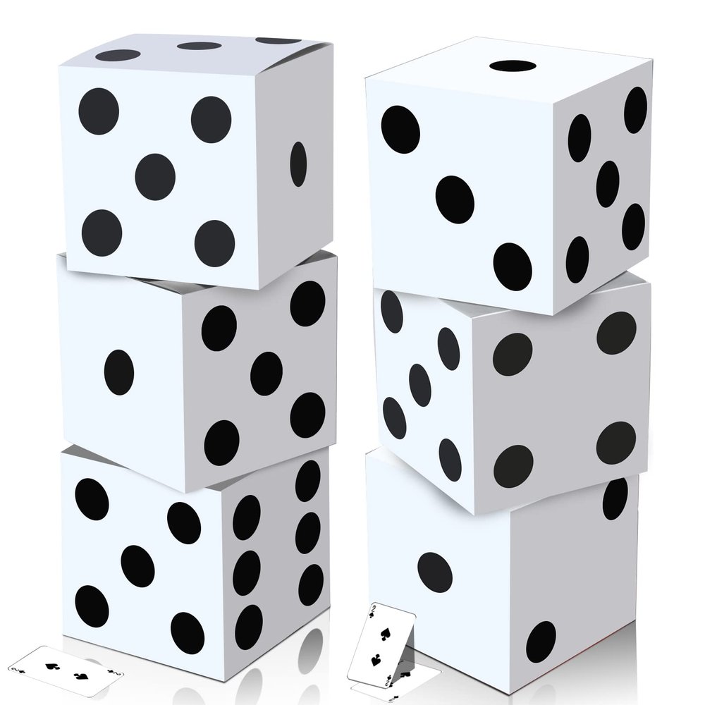 Tinlade 6 Pcs Dice Boxes 11 in Jumbo Vegas Casino Theme Party Decoration Big Vegas Decor Giant Table Top Cardboard Dice Casino Game Nights Prom Birthday Homies Party Supply Props(White)