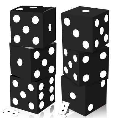 Tinlade 6 Pcs Dice Boxes 11 in Jumbo Vegas Casino Theme Party Decoration Big Vegas Decor Giant Table Top Cardboard Dice Casino Game Nights Prom Birthday Homies Party Supply Props(Black)
