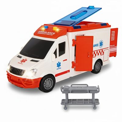 ArtCreativity Ambulance Toy Truck for Kids, Lights & Siren, Friction-Powered 1/16 Scale Rescue Toy Ambulance, Emergency Vehicle Ambulance Toys for Kids 3-8 with Removable Stretcher, Doors Open
