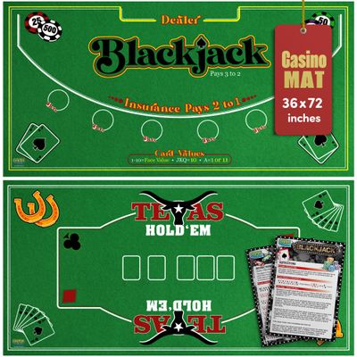 Gamie Double Sided Felt Casino Mat, 36 x 72 for Blackjack & Texas Holdem Poker, 2-in-1 Texas Holdem Poker Mat & Blackjack Mat, Professional Grade Poker Tabletop Mat with Instructions Booklet