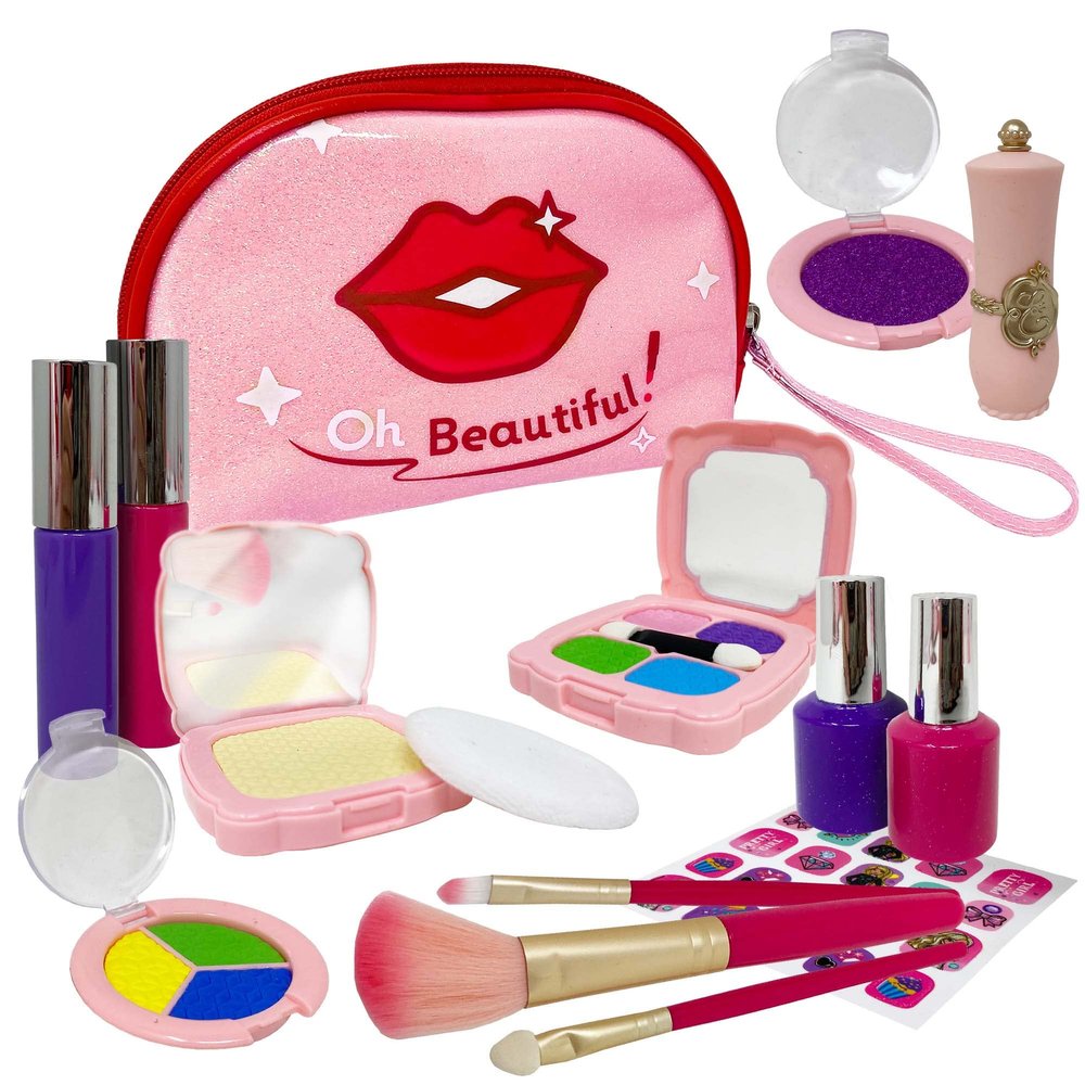 Little Girls' Play Makeup Set - Fake Makeup Kit with Cosmetic Bag & Accessories for 3+ Girls
