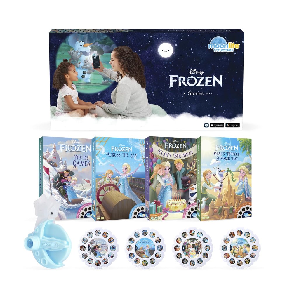 Moonlite Storytime Starter Pack with Smartphone Projector, Picture Disc and Four Stories, Ideal for Bedtime, Storytime, Family Travel and Thoughtful, Disney Frozen