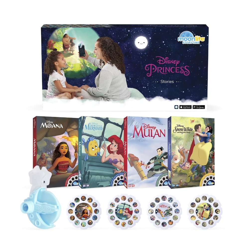 Moonlite Storytime Starter Pack with Smartphone Projector, Picture Disc and Four Stories, Ideal for Bedtime, Storytime, Family Travel and Thoughtful, Disney Princess