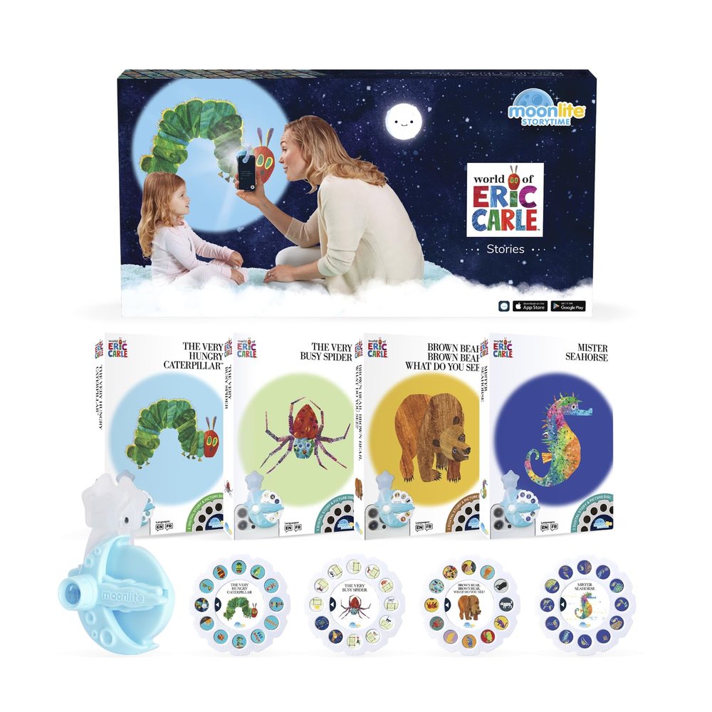 Moonlite Storytime Starter Pack with Smartphone Projector, Picture Disc and Four Stories, Ideal for Bedtime, Storytime, Family Travel and Thoughtful, Eric Carle