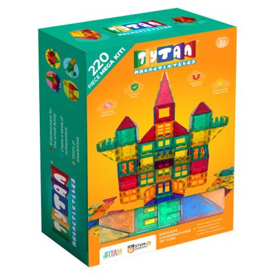 Tytan Tiles 220-Piece Supersized Magnetic Tiles Building Set, 1000s of Creations, Large 3D Castles, Massive Vehicles, & Rocket Ships, Kids STEM Toy, Architecture, Innovative Play, Ages 3 and Up