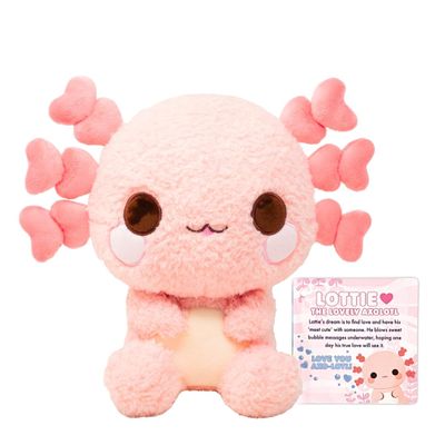 Pink Axolotl Plush with Heart Shaped Gills - Lottie The Lovely-Axolotl | Cute Kawaii Stuffed Animal | Soft Love Themed Plushie | Adorable Valentine's Gift for Kids & Adults - 10"