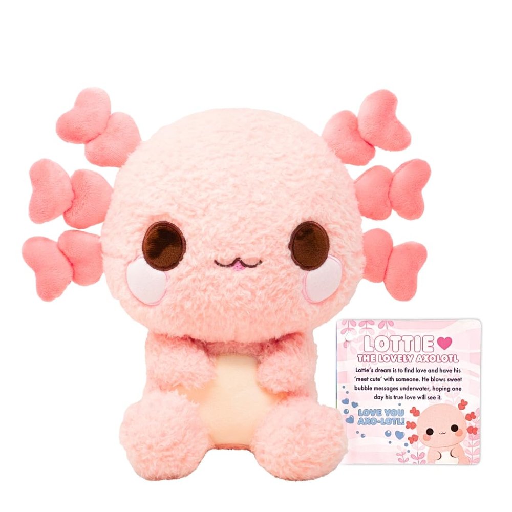 Pink Axolotl Plush with Heart Shaped Gills - Lottie The Lovely-Axolotl | Cute Kawaii Stuffed Animal | Soft Love Themed Plushie | Adorable Valentine's Gift for Kids & Adults - 10"