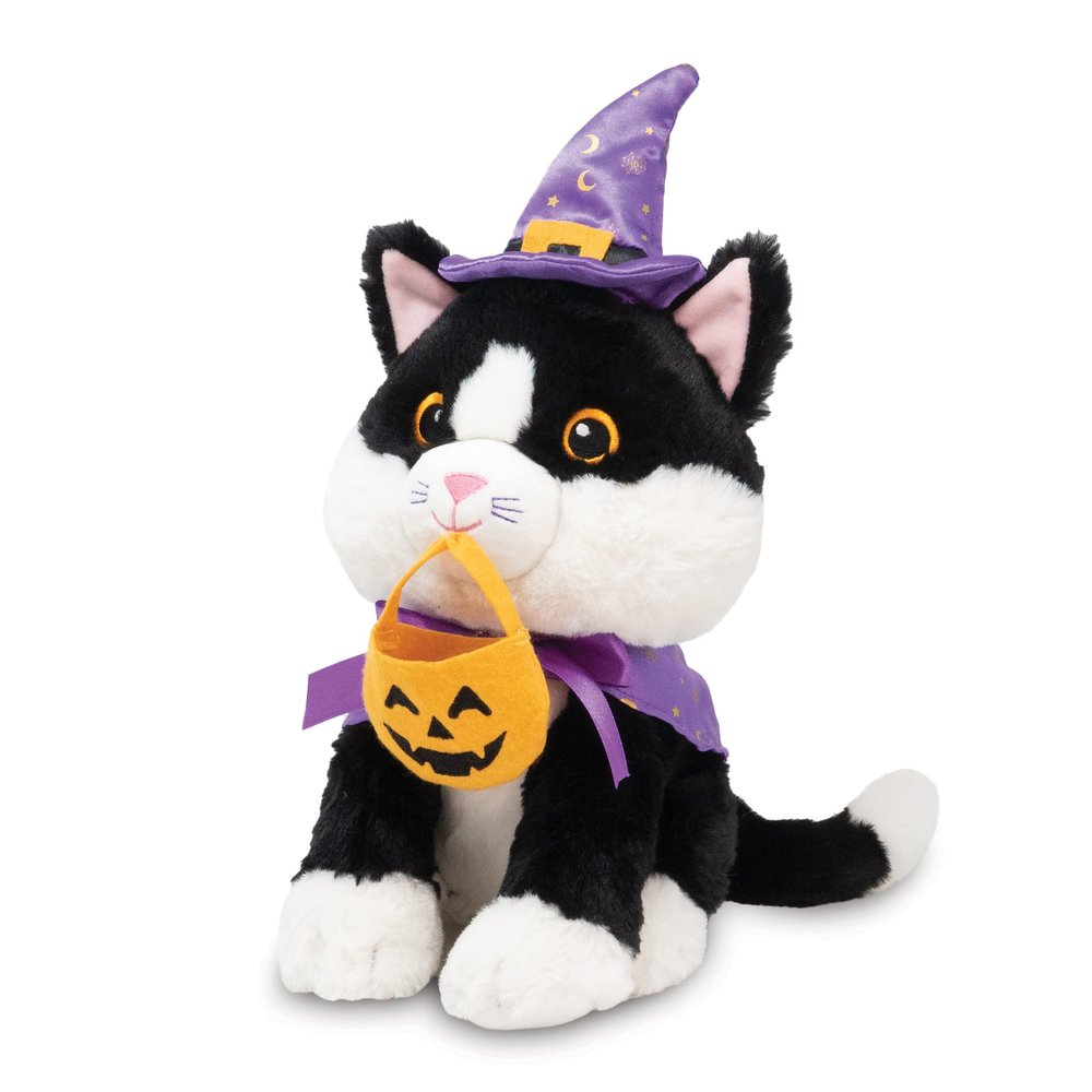 Cuddle Barn - Trick-or-Treat Tammy | Animated Halloween Tuxedo Cat Stuffed Animal Plush Toy, Dressed as Witch Twirls to I Want Candy, 9 inches