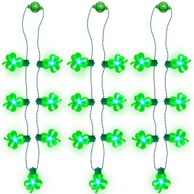 JOYIN 3 PCS St Patrick's Day Light Up Necklaces,Green Shamrock Bulb Necklace for Costume Dressing-up Accessories Saint Patricks Decorations Party Favor Supplies