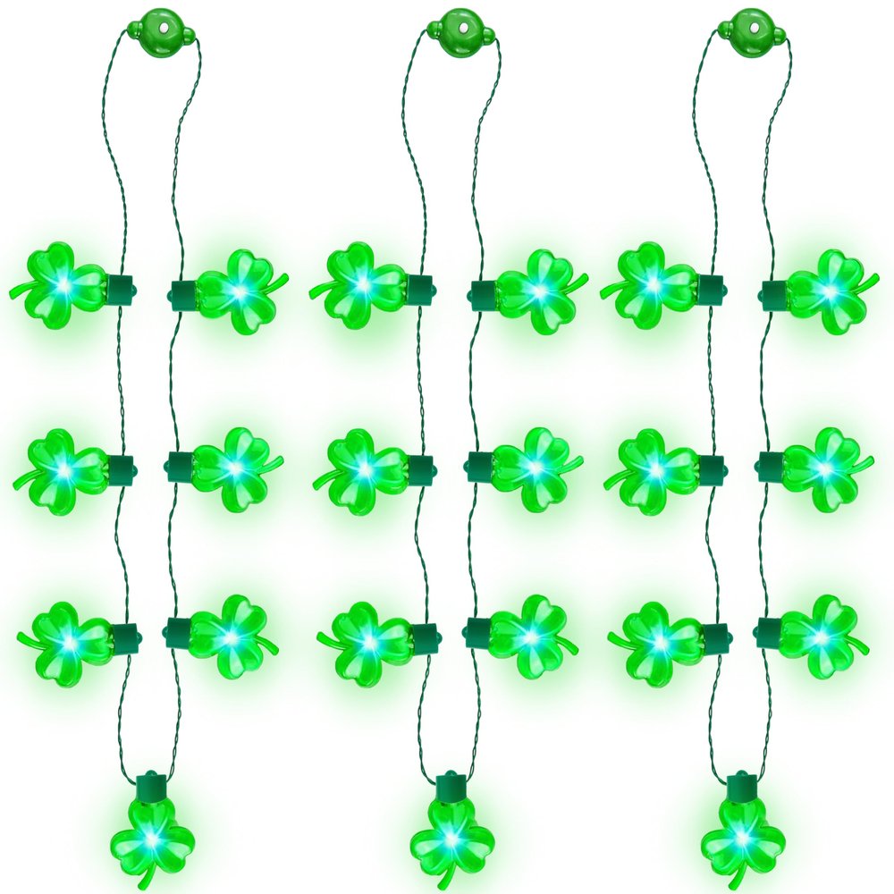 JOYIN 3 PCS St Patrick's Day Light Up Necklaces,Green Shamrock Bulb Necklace for Costume Dressing-up Accessories Saint Patricks Decorations Party Favor Supplies