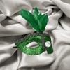 KRE Green Mardi Gras Party Mask with Plastic Gems and Feathers for Parties Masquerade Ball Sophistication Art Material Supplies Costume Mask for Social Gathering Pack of 1 with Bonus Item Regasfy view 3