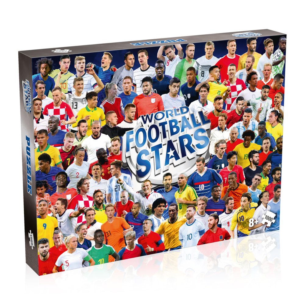 Winning Moves Games World Football Stars 1000 Piece Jigsaw Puzzle, Featuring Harry Kane, Pel, Maradona, and More, for Ages 4 Plus