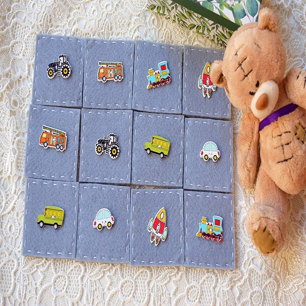 Memory Game for Boys Matching Cards Educational Toy Montessori Waldorf Toys Match Games Felt Travel Activity Transport Children Board Boy Gift Brother Gifts Ideas (without box)