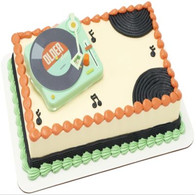 DecoSet Older Than Record Player Cake Topper, Retro Cake Decoration For Birthday Or Retirement Celebration, Food Safe