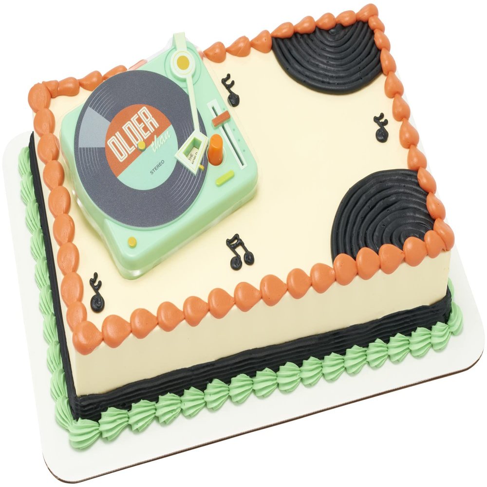DecoSet Older Than Record Player Cake Topper, Retro Cake Decoration For Birthday Or Retirement Celebration, Food Safe
