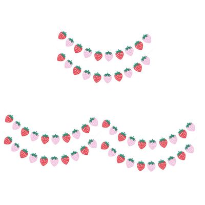 Parliky 6Sets Strawberry Happy Birthday Banners Party Decorative Hanging Buntings Felt Birthday Decorations for Strawberry Themed Parties Party Supplies