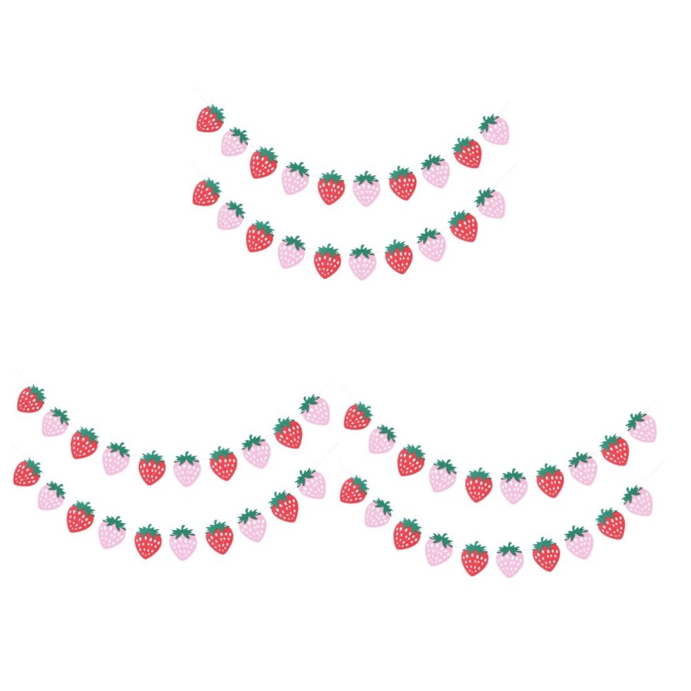 Parliky 6Sets Strawberry Happy Birthday Banners Party Decorative Hanging Buntings Felt Birthday Decorations for Strawberry Themed Parties Party Supplies