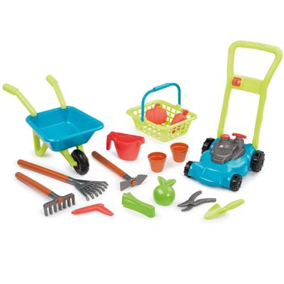 Ecoiffier 4585 Super Garden Pack 3-in-1: Mower, Wheelbarrow, Basket and Gardening Accessories, Garden Tools for Children from 18 Months Made in France