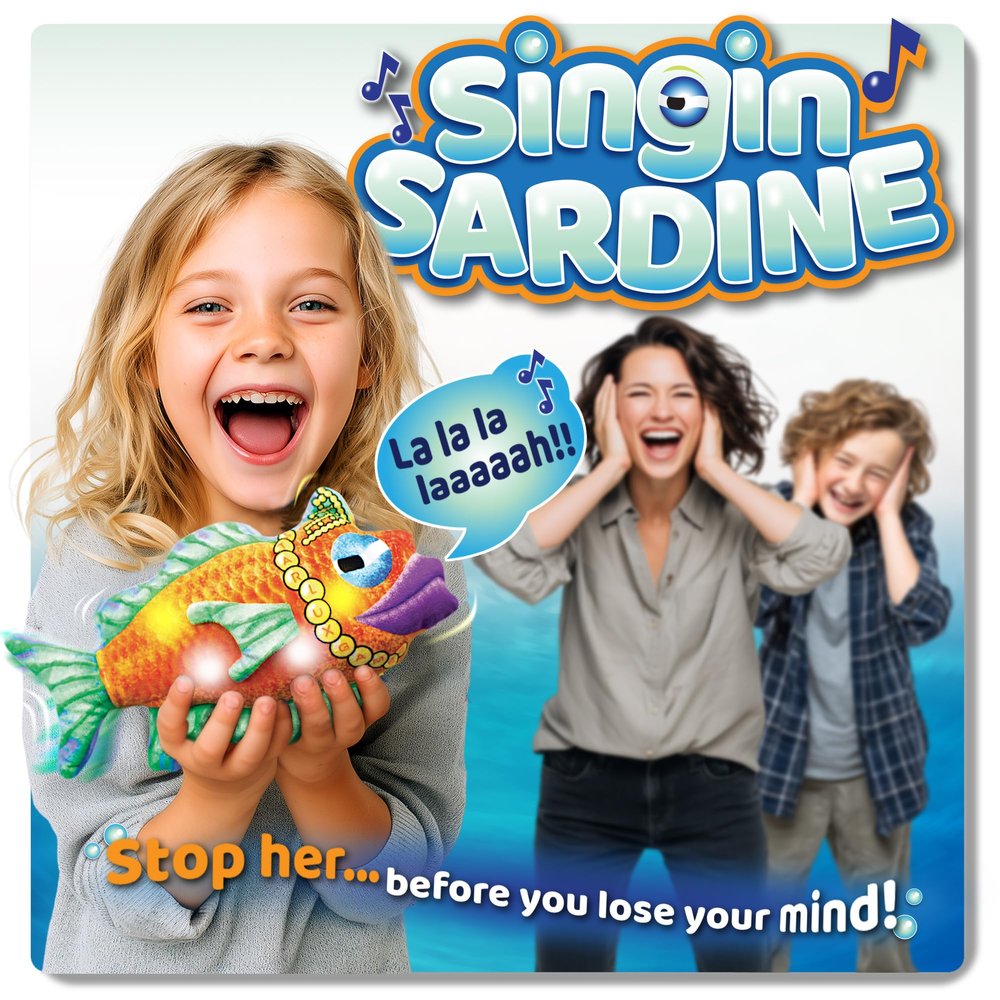 Singin' Sardine - A Plush Singing Fish | Ages 5+ | Light Up, Wriggling Stuffed Animal | Hot Potato Game | Hide and Seek Toy | Funny Novelty & Prank | Gag Gift for Kids | A Truly interactive Diva!