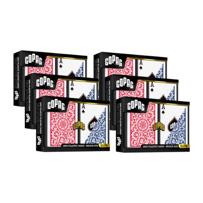 Copag 1546 Design 100% Plastic Playing Cards, Bridge Size (Narrow) Red/Blue (Standard Index, 6 Sets)