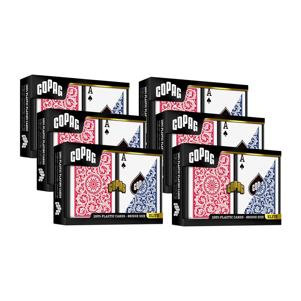 Copag 1546 Design 100% Plastic Playing Cards, Bridge Size (Narrow) Red/Blue (Standard Index, 6 Sets)