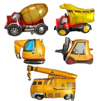 Construction Party Balloons Equipment and Trucks Dump Truck Bulldozer Crane Cement Truck 5 PC Set
