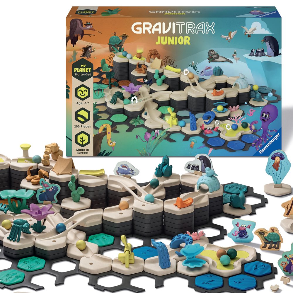 Ravensburger GraviTrax Junior Starter Set XXL - My Planet - Fun and Educational Preschool Marble Run Building Experience - STEM-Friendly, Interactive Learning, MESH Accredited - Kids Age 3 and Older