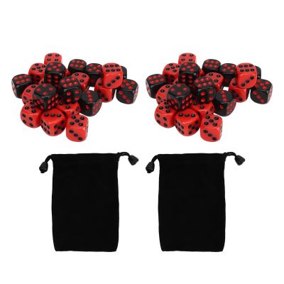 48PCS Six Sided Dice, Black and Red Plastic Lightweight Dice Polyhedral Dice for Table Game Board Game Interactive Games Collectible Card Games