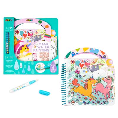 Avenir Reusable Water Coloring Book for Toddlers 3-5  Mess-Free Paint-with-Water Travel Toy Airplane Activities Road Trip Quiet Book, Water-Reveal Activity Pad, 3-in-1 Creative Set