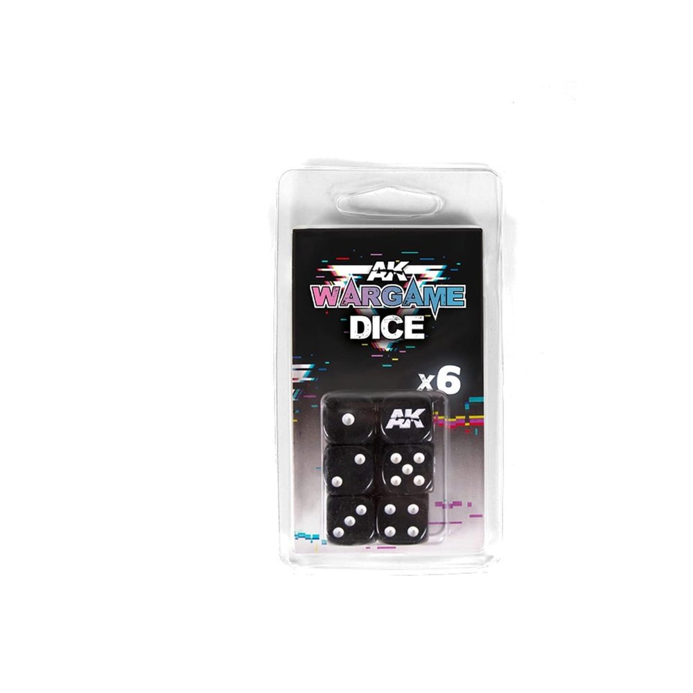 AK-Interactive d6 Dice Set - Black w/White (6)
