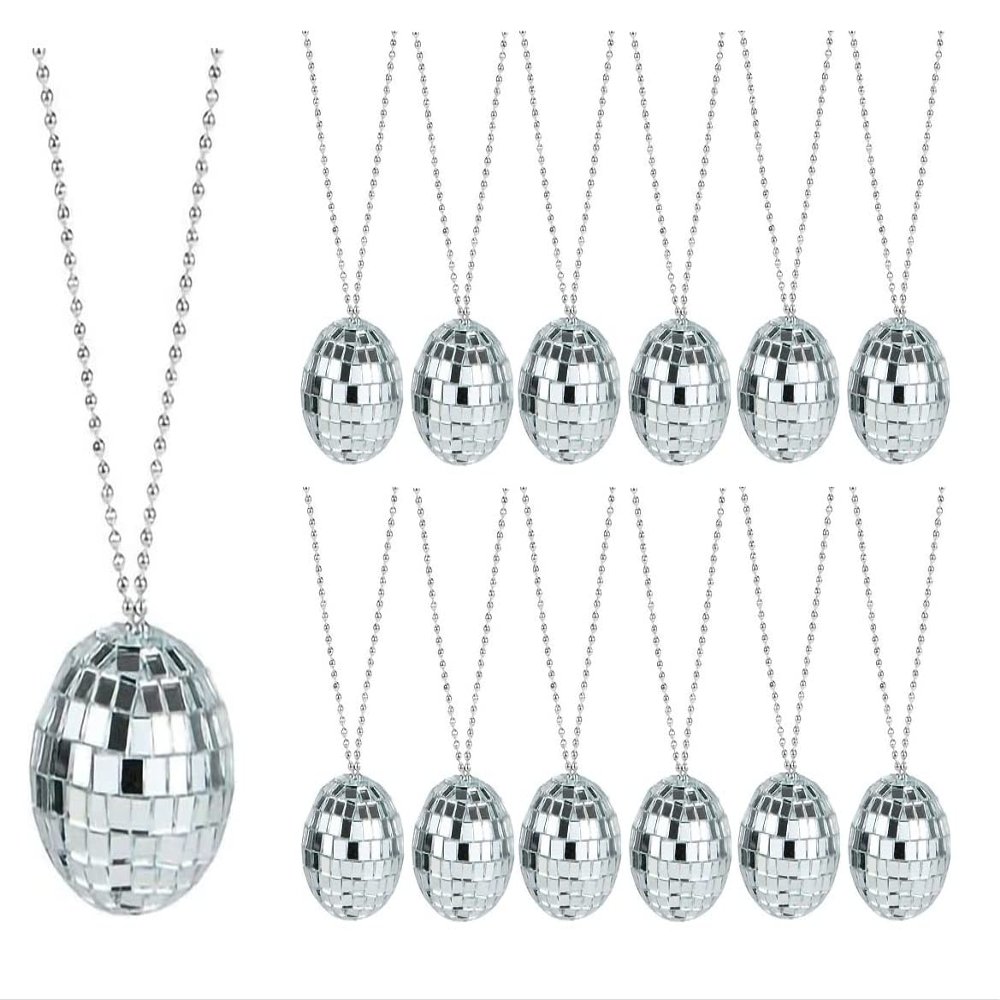 Zugar Land 70s Disco Ball Necklace Assortment (2 Inch Balls) on 26" Chain. Costume Accessory Jewelry (Mirror - 24 Pack)