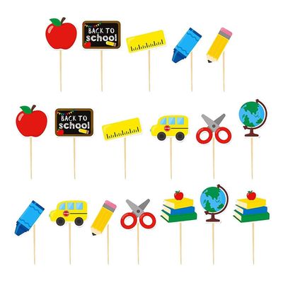 Back to School Cupcake Toppers 18 Pieces with 9 Unique School-Themed Flags for Classroom Parties and Dessert Decorations