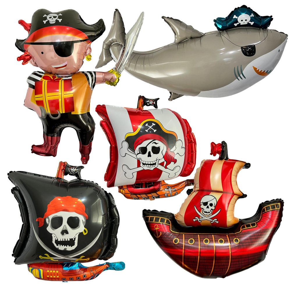 Pirate balloon and pirate ships with shark balloon 5 PC Set