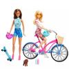 Barbie Outdoor Bike Playset Bundle Blonde and Brunette Doll with Puppy Summer Fun Set, HJY84 view 1