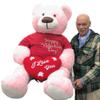 Big Plush Large Soft Pink Teddy Bear 5 faat Holding I Love You Heart Pillow Wearing Valentine T-Shirt view 1