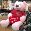 Big Plush Large Soft Pink Teddy Bear 5 faat Holding I Love You Heart Pillow Wearing Valentine T-Shirt view 2