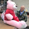 Big Plush Large Soft Pink Teddy Bear 5 faat Holding I Love You Heart Pillow Wearing Valentine T-Shirt view 3