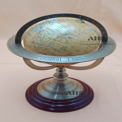 A HALLOWEEN STORE 11" Antique Globe with a Metal & Wood Base - 360 All Direction World Globe Rotating Vintage Replica Decorative