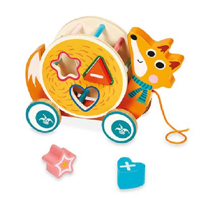 Dal - Aky The Fox Wooden Towable Toy with Geometric Shapes Suitable for 18 Months +