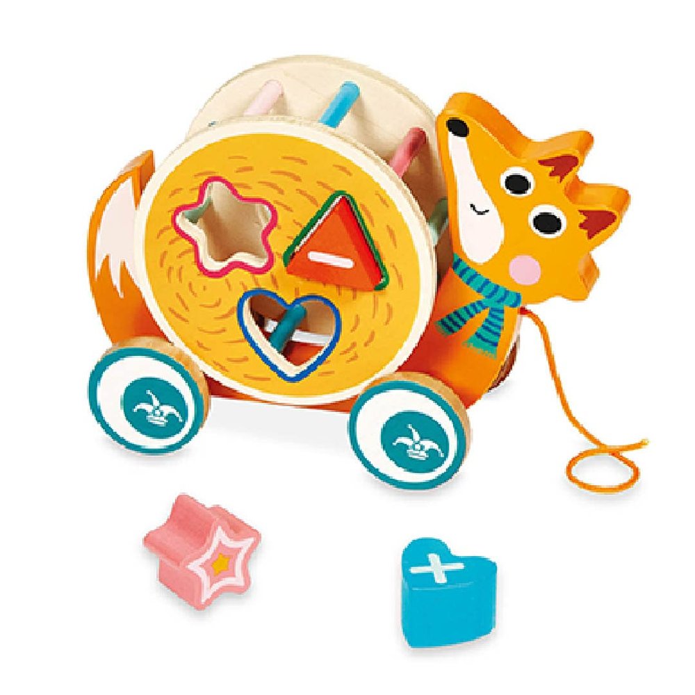 Dal - Aky The Fox Wooden Towable Toy with Geometric Shapes Suitable for 18 Months +