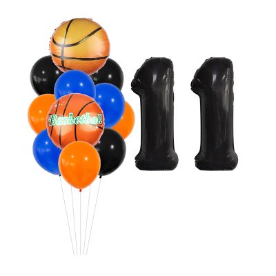 13pcs Basketball Balloons Set 11th for 11th Birthday Party Decoration Anniversary Event, Black 11th