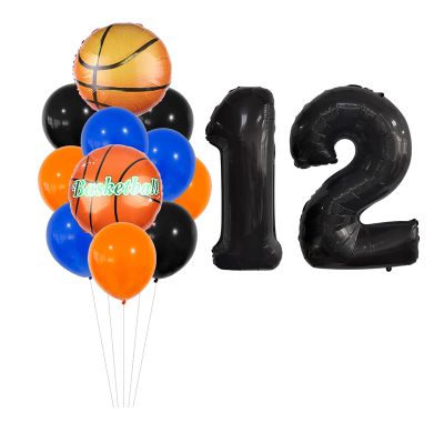 13pcs Basketball Balloons Set 12th Balloons for 12th Birthday Party Decoration Anniversary Event, Black 12th