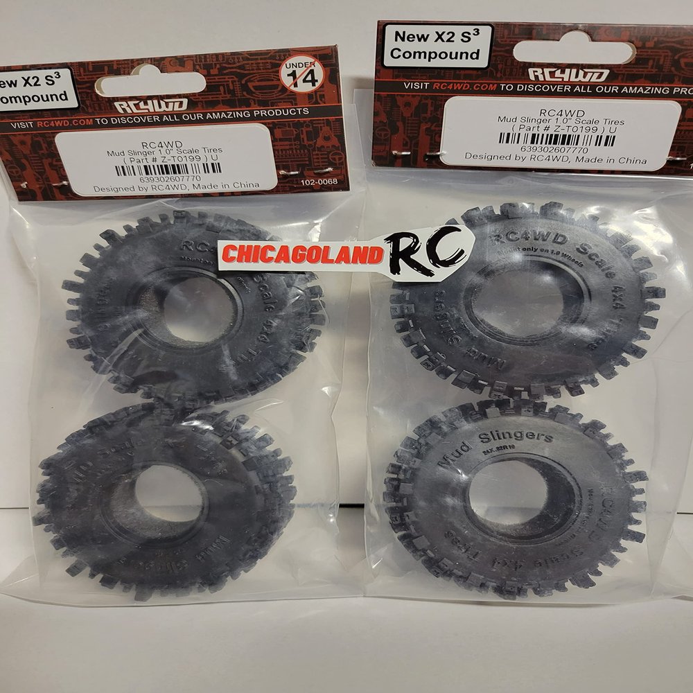 4 RC 4WD Mud Slinger 1.0" Micro Rock Crawler Tires AXIAL SCX24 RC4Z-T0199 1/24 INCLUDES CHICAGOLAND RC STICKER