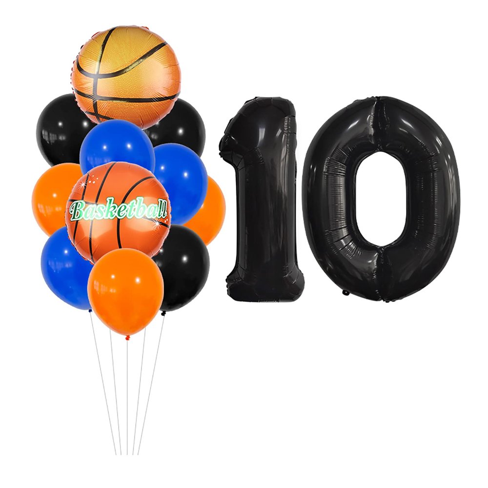 13pcs Basketball Balloons Set 10th party Balloon Set for 10th Birthday Party Decoration Anniversary, Black 10th
