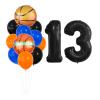 13pcs Basketball Balloons Set 13 Digit Balloons Latex Balloon Confetti Balloon Star Basketball Foil Mylar Balloon Digital Balloon Set for 13th Birthday Party Decoration Anniversary Event, Black 13th view 1