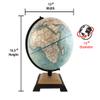 Northampton 12" Diameter Globe, USA Cartography with with Mountain Relief, Two Tiered Base with Natural Finish and Light Blue Designer Globe Ball. The Replogle Northampton 12" Blue Ocean Raised Relief World Globe features a classic and bold design. T view 2