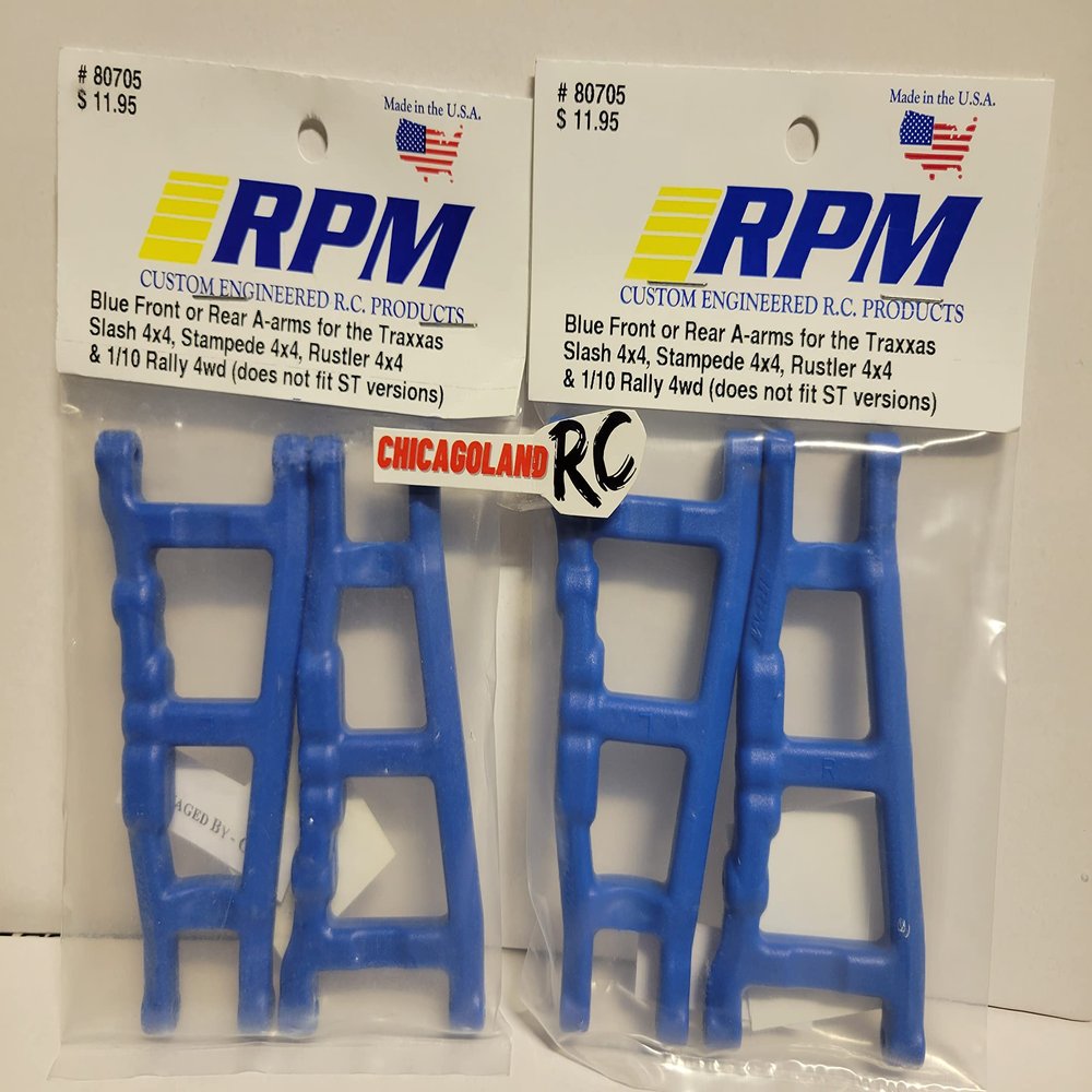 2 Pack RPM 80705 Front Rear Blue A-Arms Includes CHICAGOLAND RC Sticker Fits T R A X X A S 4x4 Slash RUSTLER 4X4 Stampede HOSS