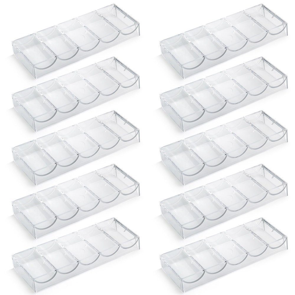 Versa Games 10 Clear Acrylic Poker Chip Trays - Casino Grade - 30% Thicker Than Standard Chip Trays - for Standard Size Poker Chips & Clay Poker Chips - 10 Poker Chip Racks - Each Holds 100 Chips