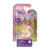 Polly Pocket Collectible Micro Mini Metal Vehicle, Poseable Doll and Pet Set - Polly's Friend Doll with Donut Theme UFO and Purple Puppy (with Space Helmet) Sidekick Playset view 2